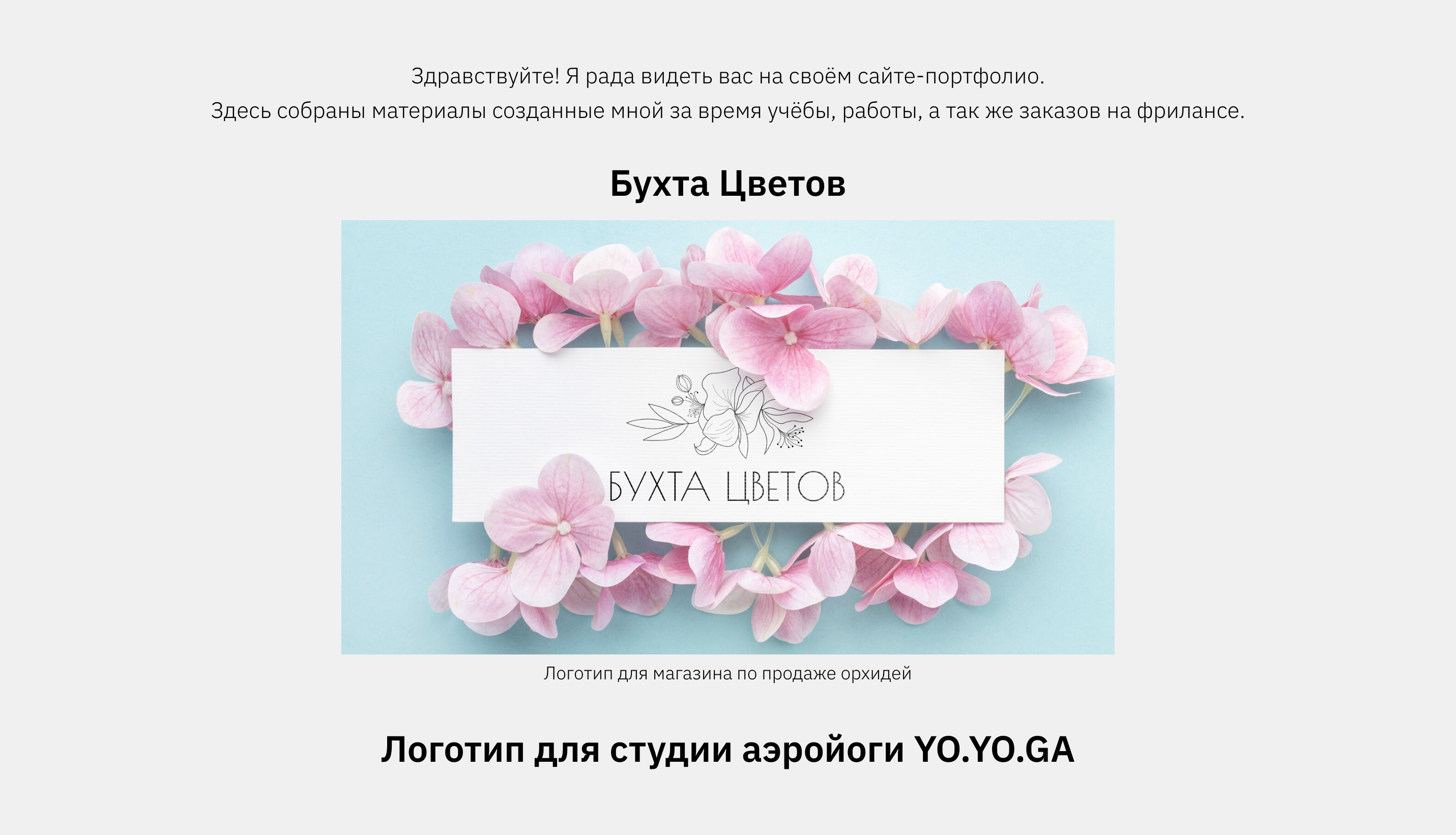 Портфолио графического дизайнера, сделанное на отдельном сайте. Портфолио оформлено просто, чтобы не отвлекать от самих работ