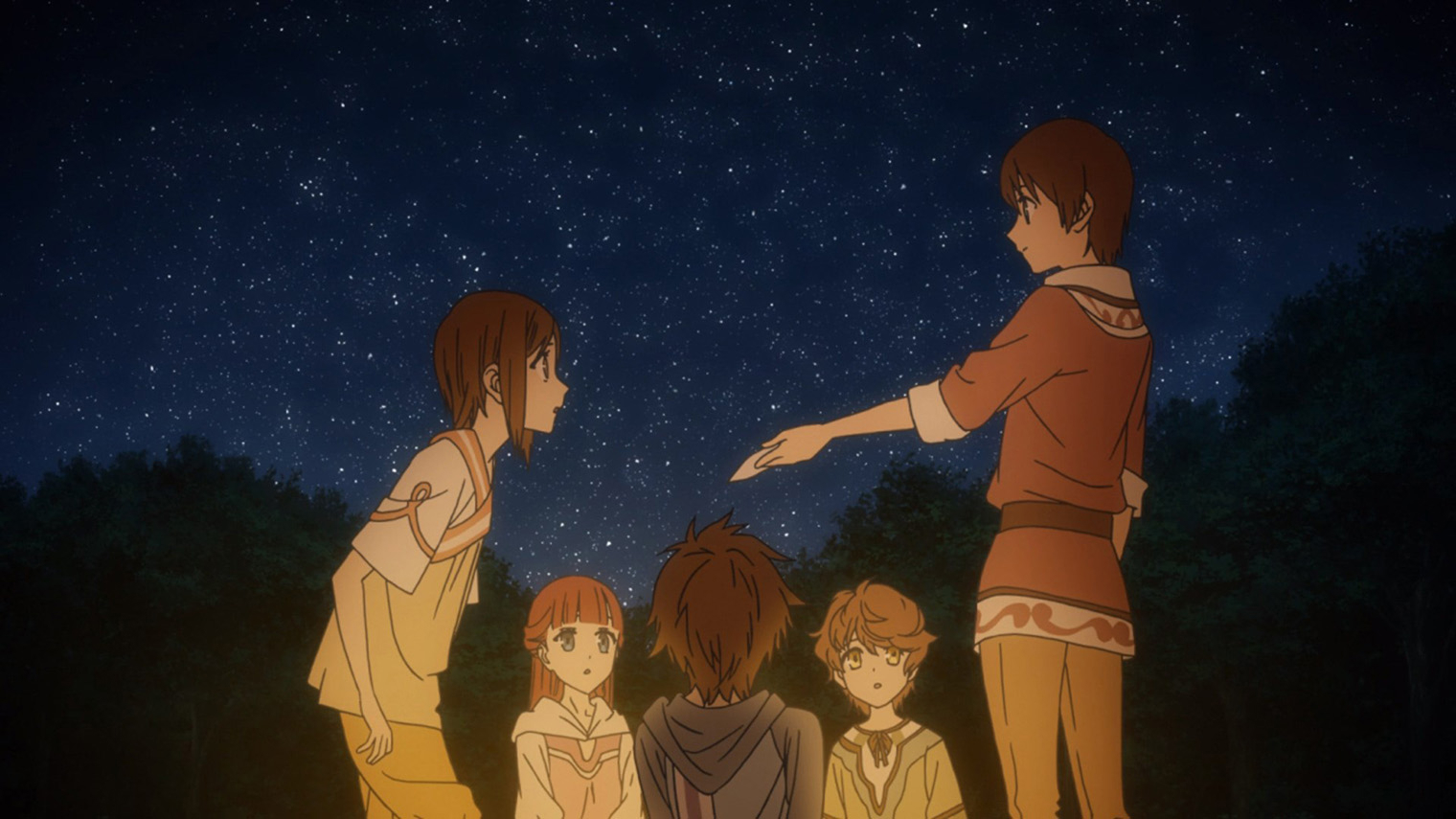 Название романа и аниме «Из Нового Света» отсылает к девятой симфонии Антонина Дворжака. Ею в сериале оповещают о начале комендантского часа. Кадр: A-1 Pictures