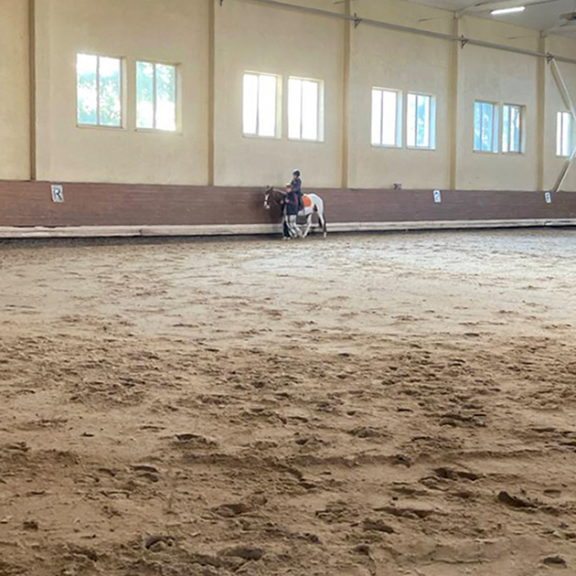 Дочь на первом занятии в новом конноспортивном клубе