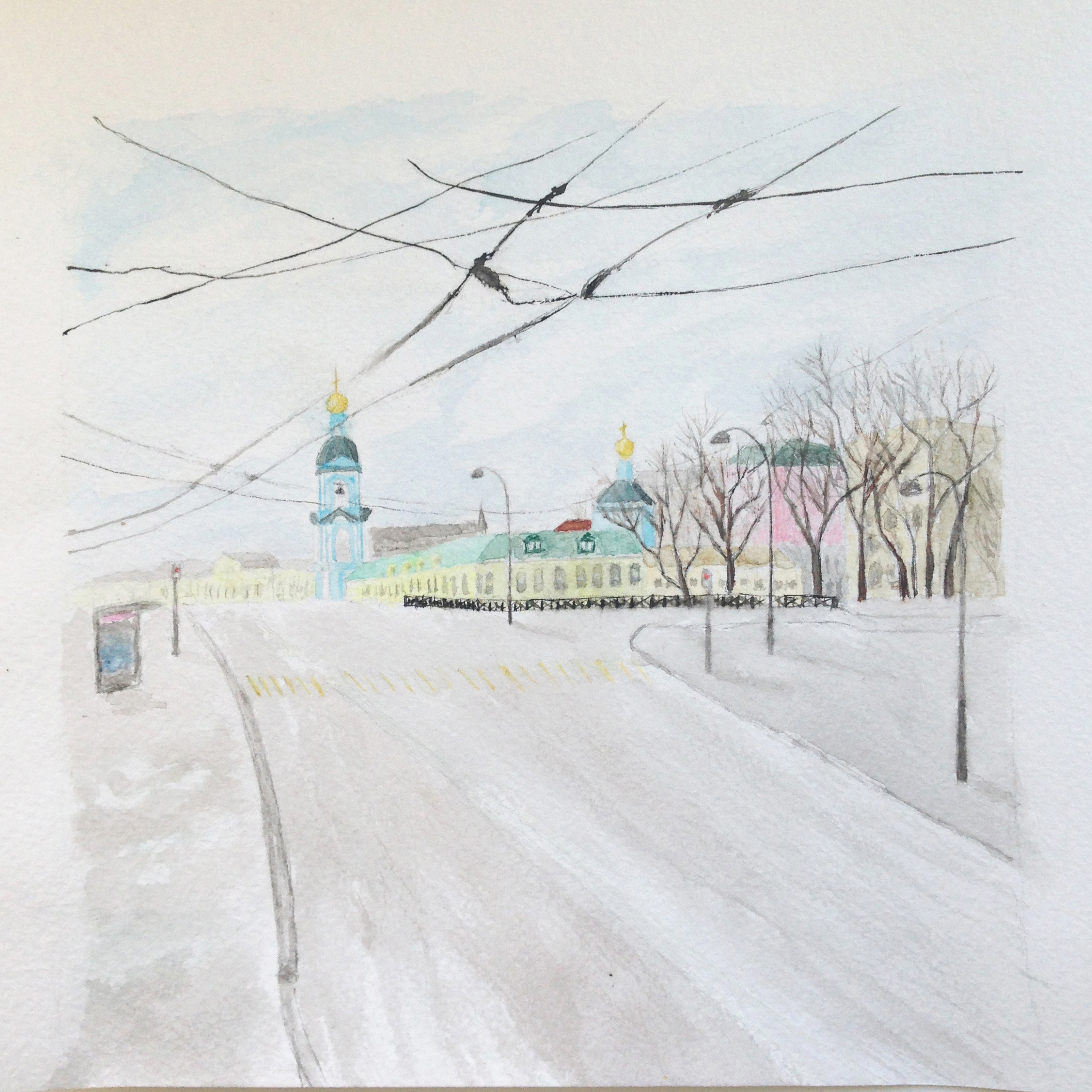 Dид на Яузскую улицу и Серебряническую набережную в Москве. Это 2016 год, сейчас вид уже не совсем тот, справа построили новые дома