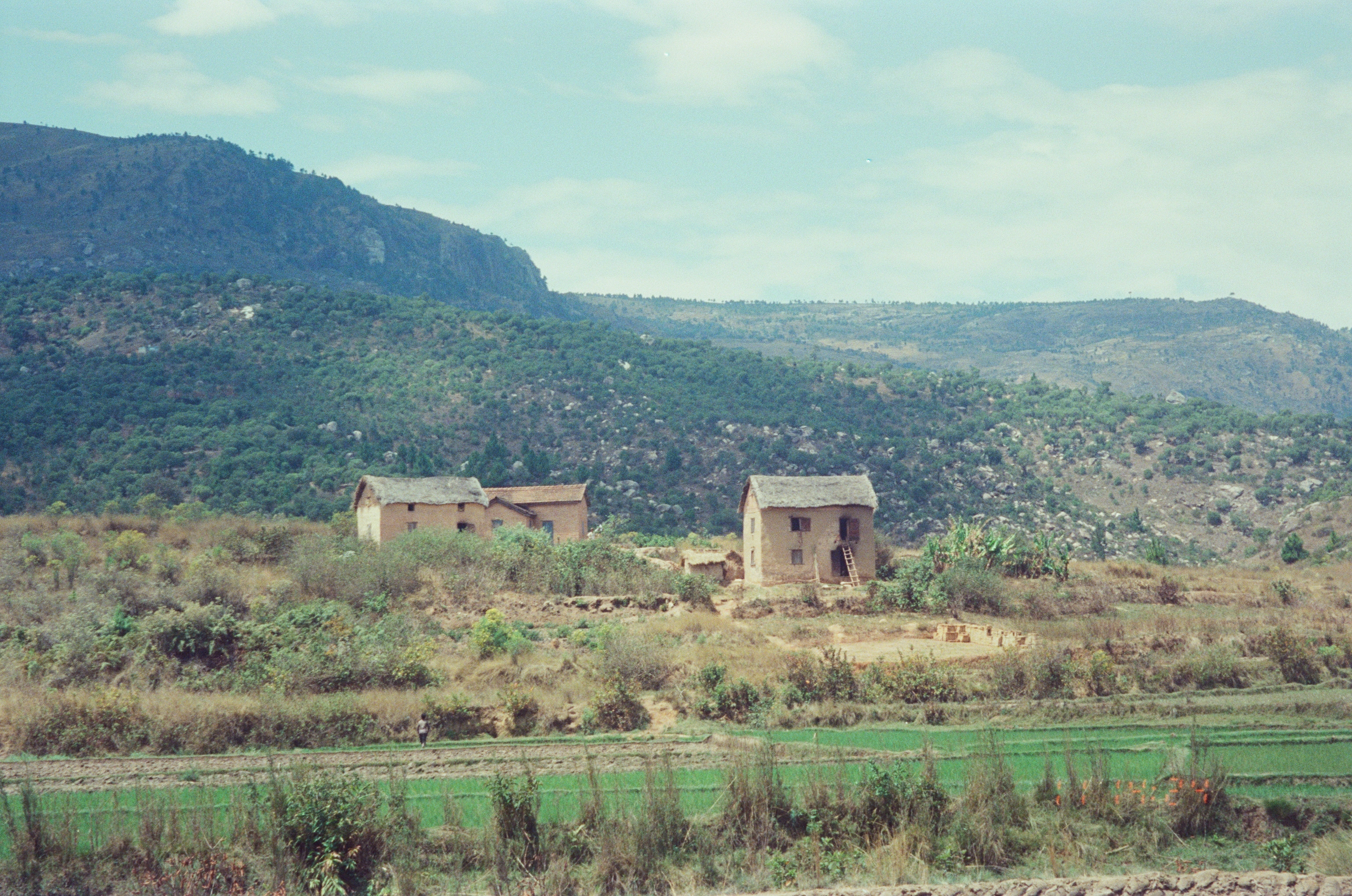 Традиционные для высокого плато дома малагасийцев — фото сделано по пути из центра на юг по трассе RN7