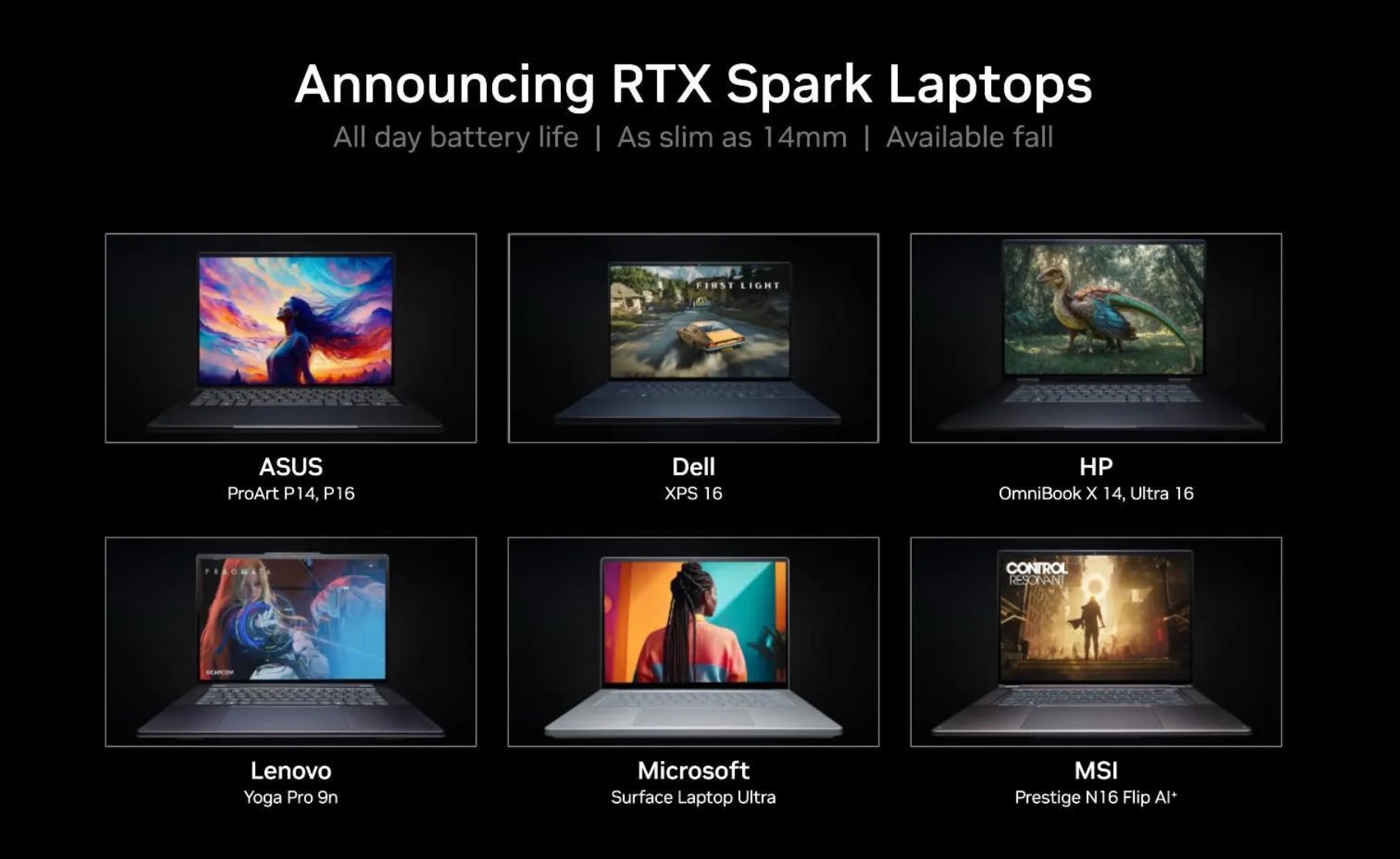 Первые ноутбуки с RTX Spark на борту. © Nvidia