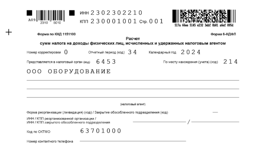 Так выглядит титульный лист, заполненный в программе «Налогоплательщик ЮЛ»