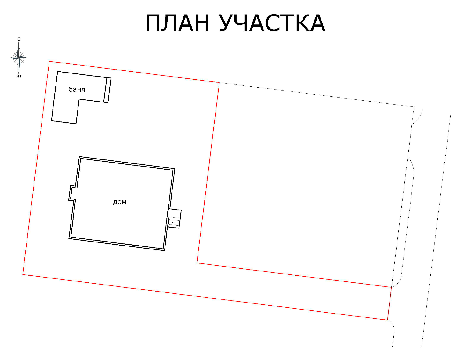 Исходный план участка площадью 6,3 сотки. Видно, что большой участок разделили на два — так получился странный длинный проход
