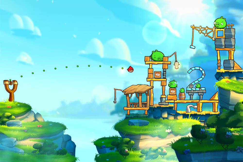 Это скриншот из игры Angry Birds. Игроку нужно сбить свиней злыми птицами. В чикагском эксперименте использовали похожую механику. Кадр: Rovio Entertainment