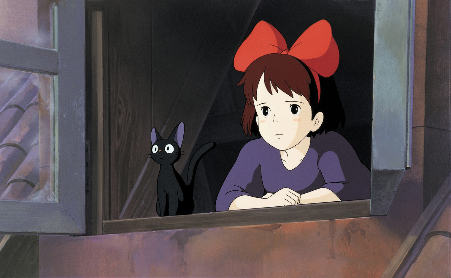 На примере дружбы Кики с котом Дзидзи Миядзаки показывает взросление героини. Сначала она понимает речь животного, но под конец фильма питомец переходит на мяуканье. Кадр: Studio Ghibli