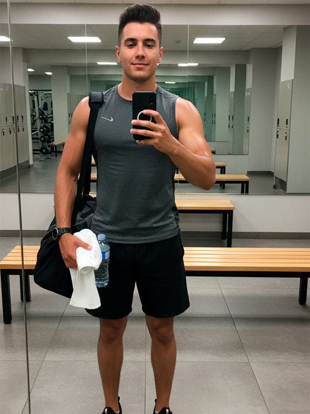 Распознать генерацию из Nano Banana сложнее, но все еще реально. Бутылка зависла в воздухе, отражение в зеркале странное, у кожи слишком гладкая текстура