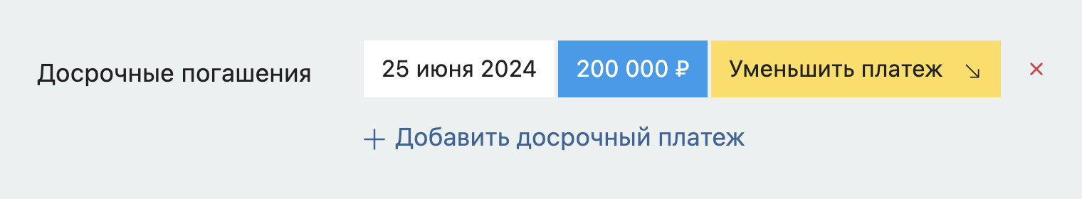 Вносим досрочно 200 тысяч рублей. Источник: calcus.ru