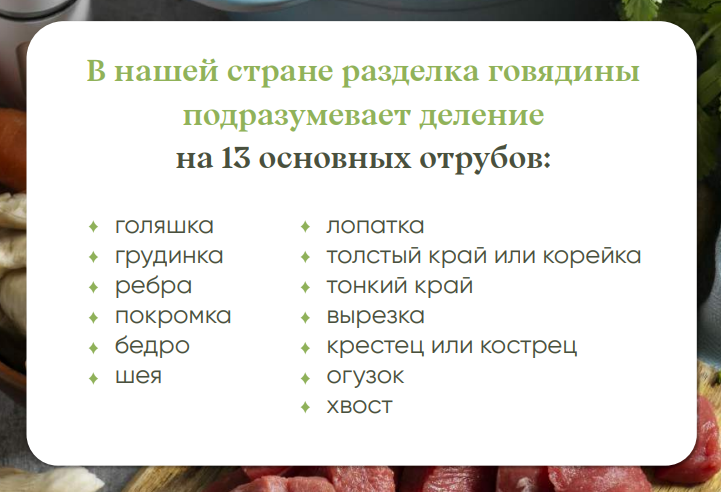 Части говядины, которые чаще всего продают в России