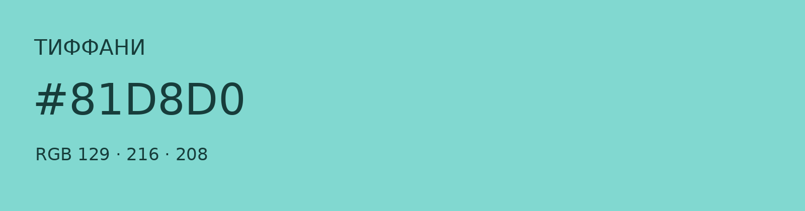 Тиффани на экране: #81D8D0. Светлая бирюза с заметным зеленым оттенком; RGB 129, 216, 208. © figma.com