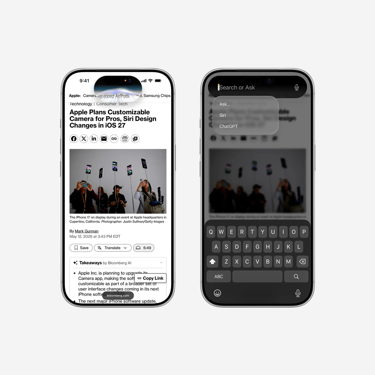 Визуализация вызова строки «Search or Ask». © Bloomberg