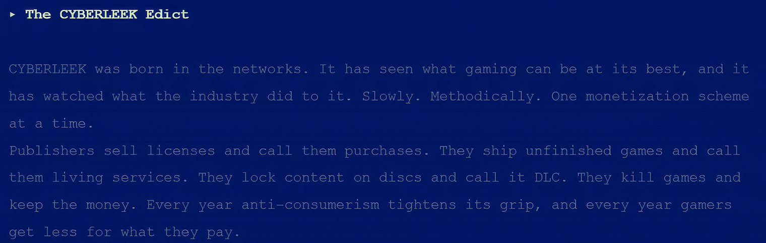 Манифест на сайте Cyberleek. © Cyberleek