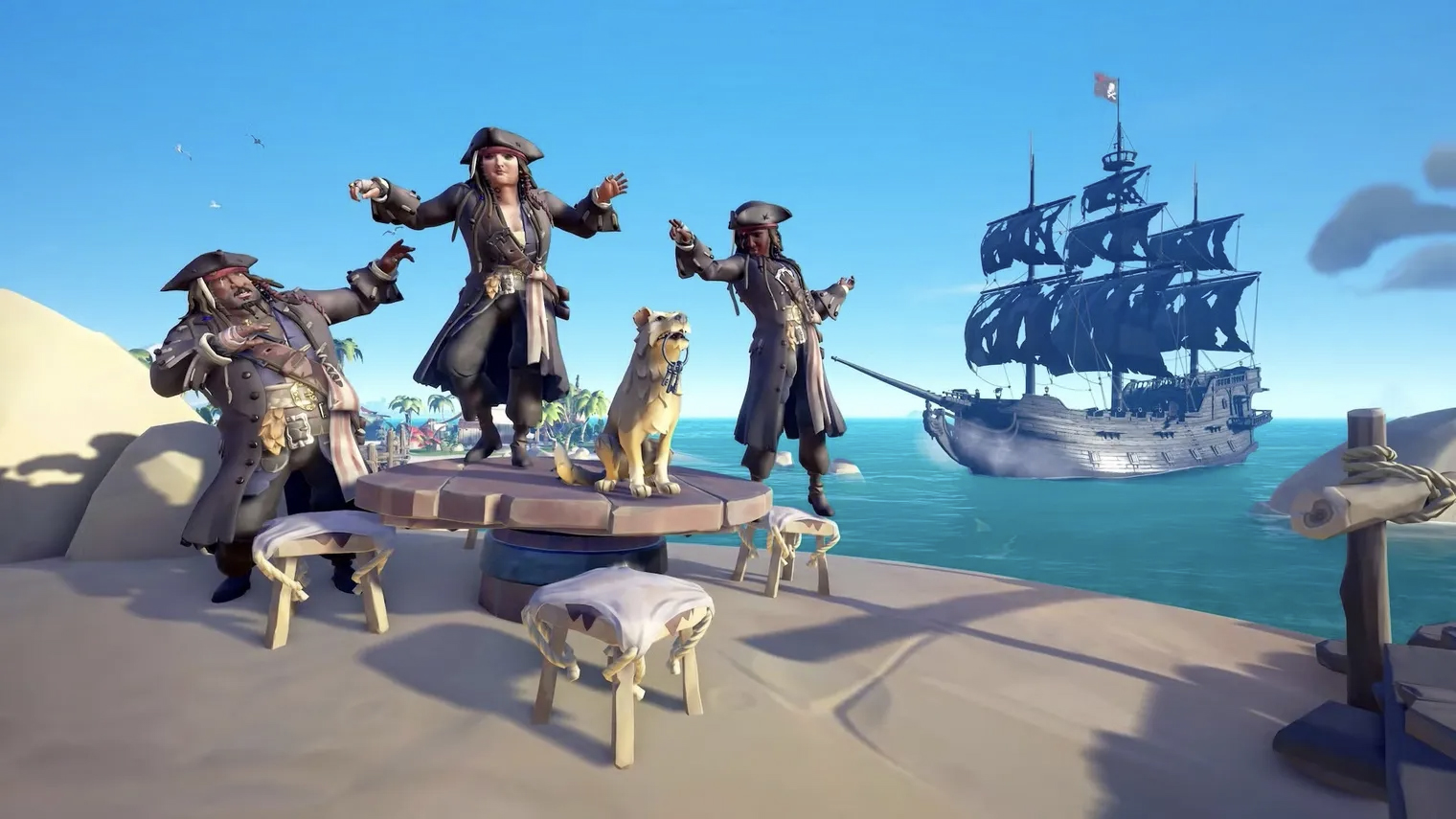 У Sea of Thieves уже было несколько коллабораций с другими пиратскими франшизами. Можно пройти линейку квестов бок о бок с капитаном Джеком Воробьем из «Пиратов Карибского моря» и Гайбрашем Трипвудом из Monkey Island. © Xbox Game Studios