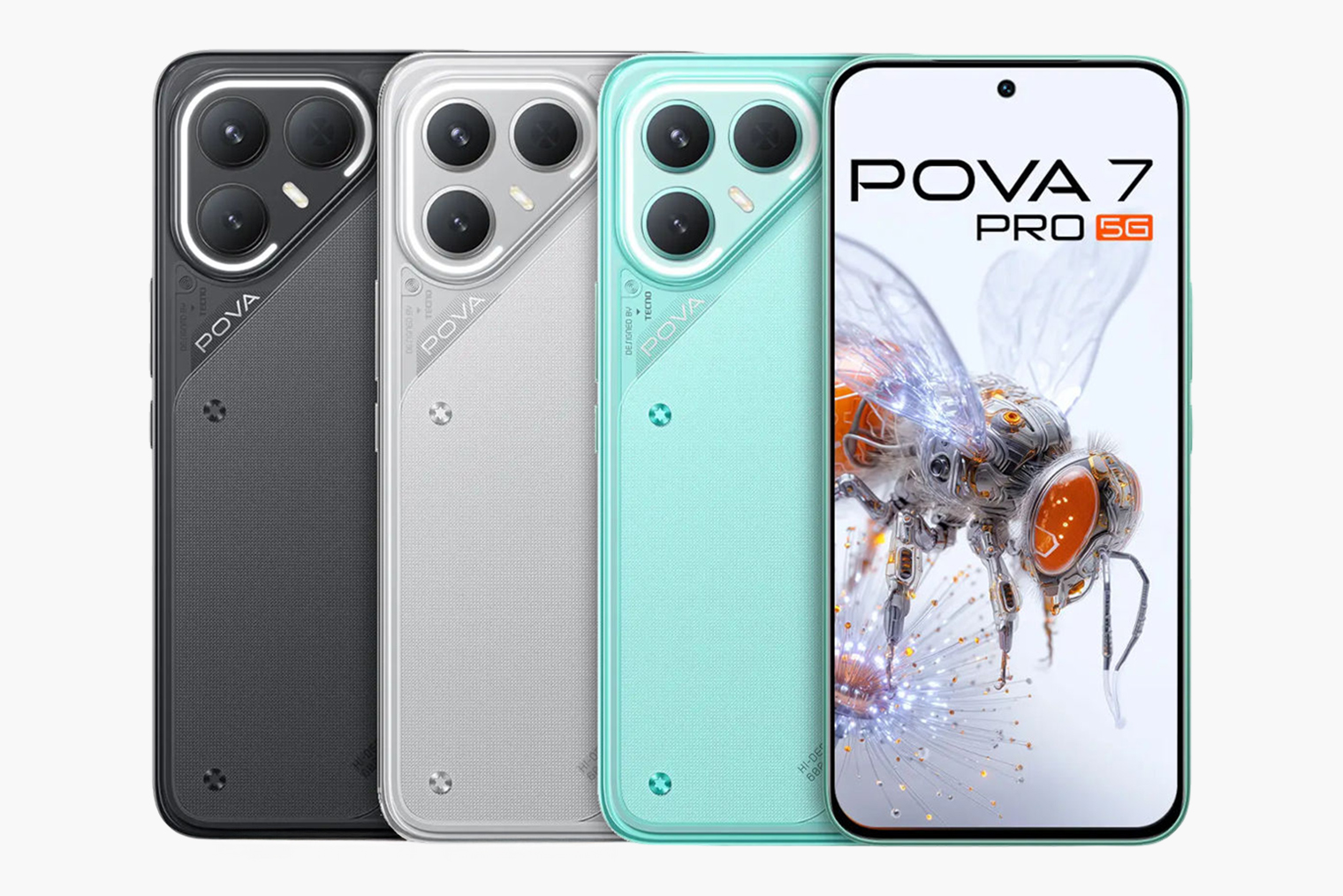 Флагман Tecno Pova 7 Ultra 5G вышел в белом и черном цветах, а Tecno Pova 7 Pro 5G и Tecno Pova 7 5G получили еще один вариант — бирюзовый