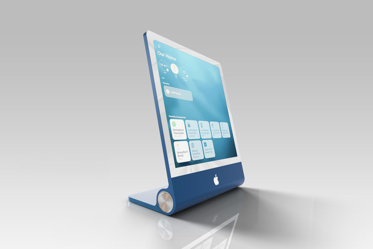 Настольный хаб Apple стоит на полусферической подставке, как iMac G4, его можно наклонять вперед и назад