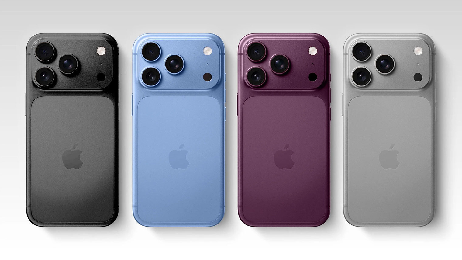 Концепт-арт с новыми цветами iPhone Pro: темно-серый, светло-голубой, темно-вишневый и серебристый. © macrumors.com