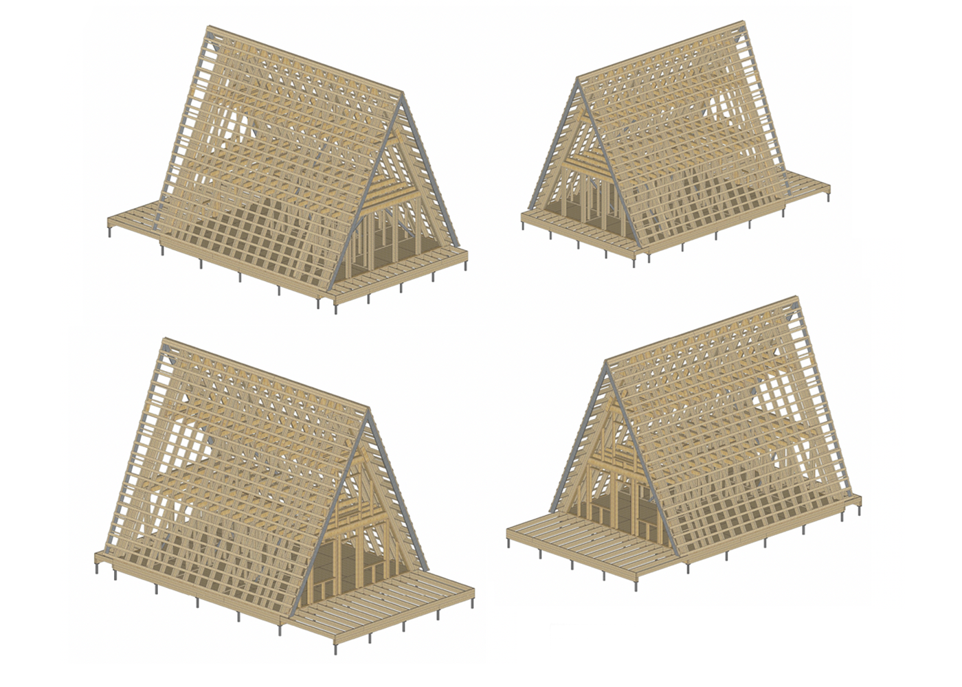 В проекте есть 3D⁠-⁠визуализация устройства деревянного каркаса. Примеры двух разных конструкций