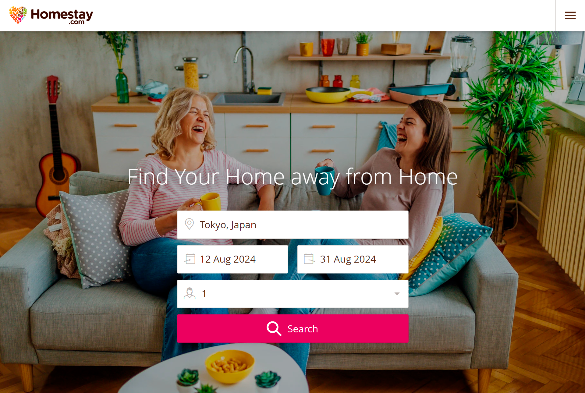 Так выглядит строка поиска на homestay.com