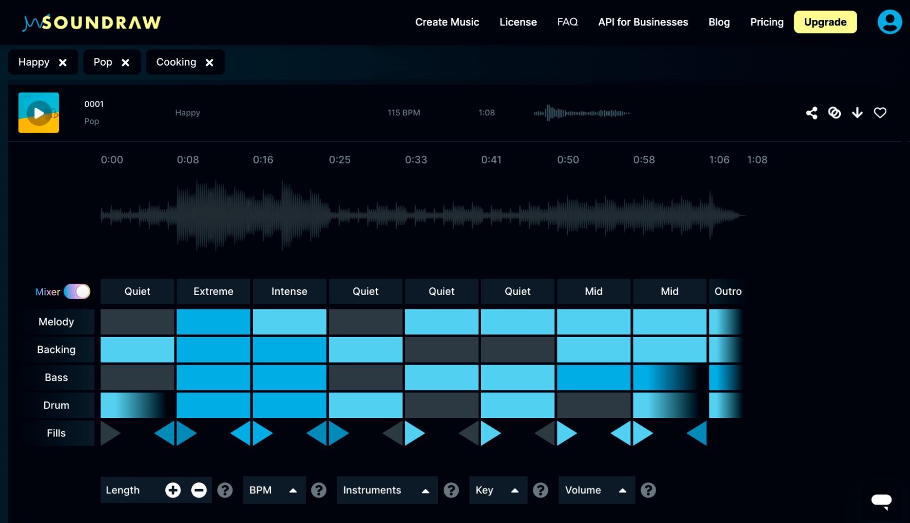 Так выглядит редактор внутри Soundraw