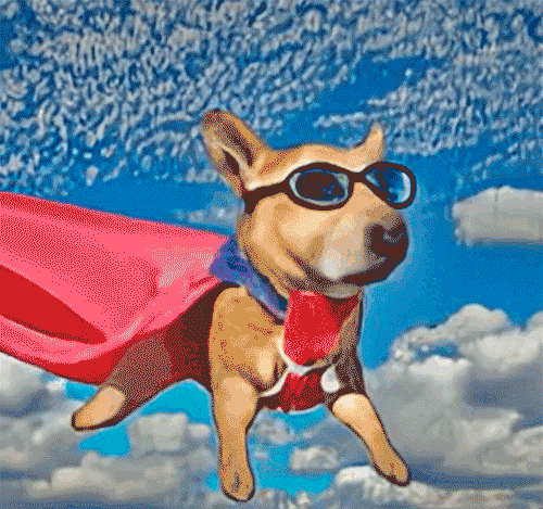 Результат генерации в Make⁠-⁠A⁠-⁠Video. Запрос: собака в супергеройском костюме с красным плащом летит в небе. Источник: makeavideo.studio