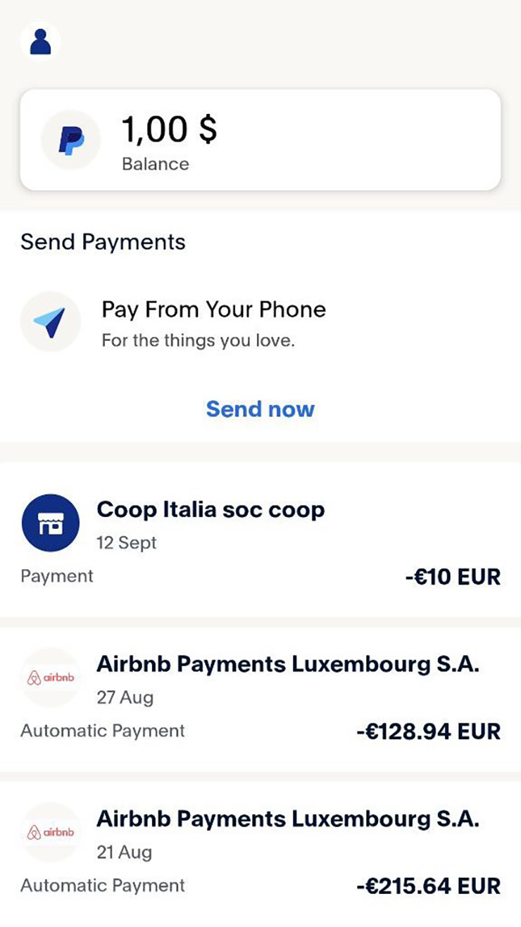 А это мой PayPal. Плачу им не только на Airbnb — например, платеж от 12 сентября 2013 года был за итальянскую симкарту