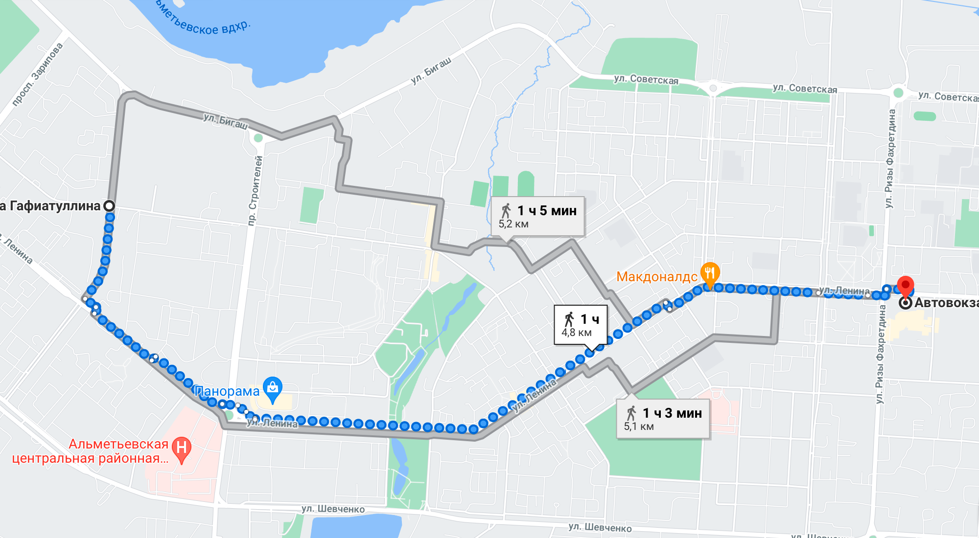 «Гугл-карты» показывают, что за час можно пройти город насквозь