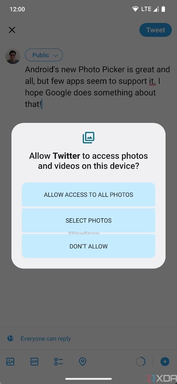 Так выглядит запрос разрешения на доступ к фото и видео. На втором скриншоте — интерфейс выбора контента. Источник: xda-developers.com