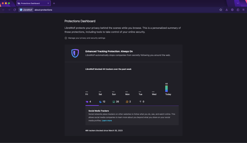 Есть статистика по заблокированным трекерам — это встроенная функция Firefox