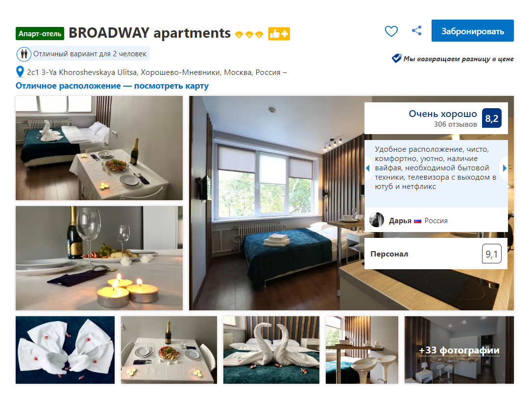 Спустя год после запуска апарт-отеля и полгода самоизоляции из-за коронавируса, рейтинг апартаментов на «Букинге» — 8,3 из 10, на Airbnb — 4,7 из 5