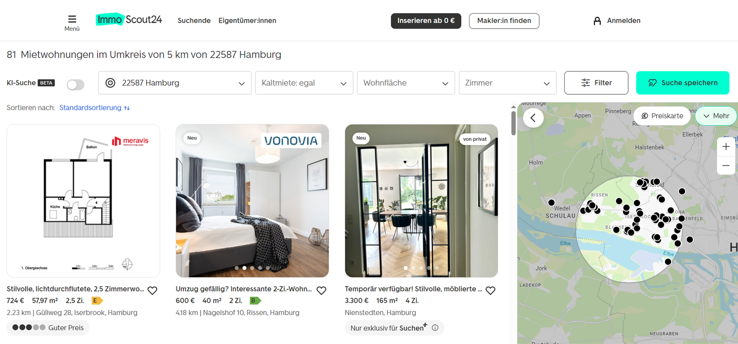 Так выглядит страница поиска на сайте ImmoScout24