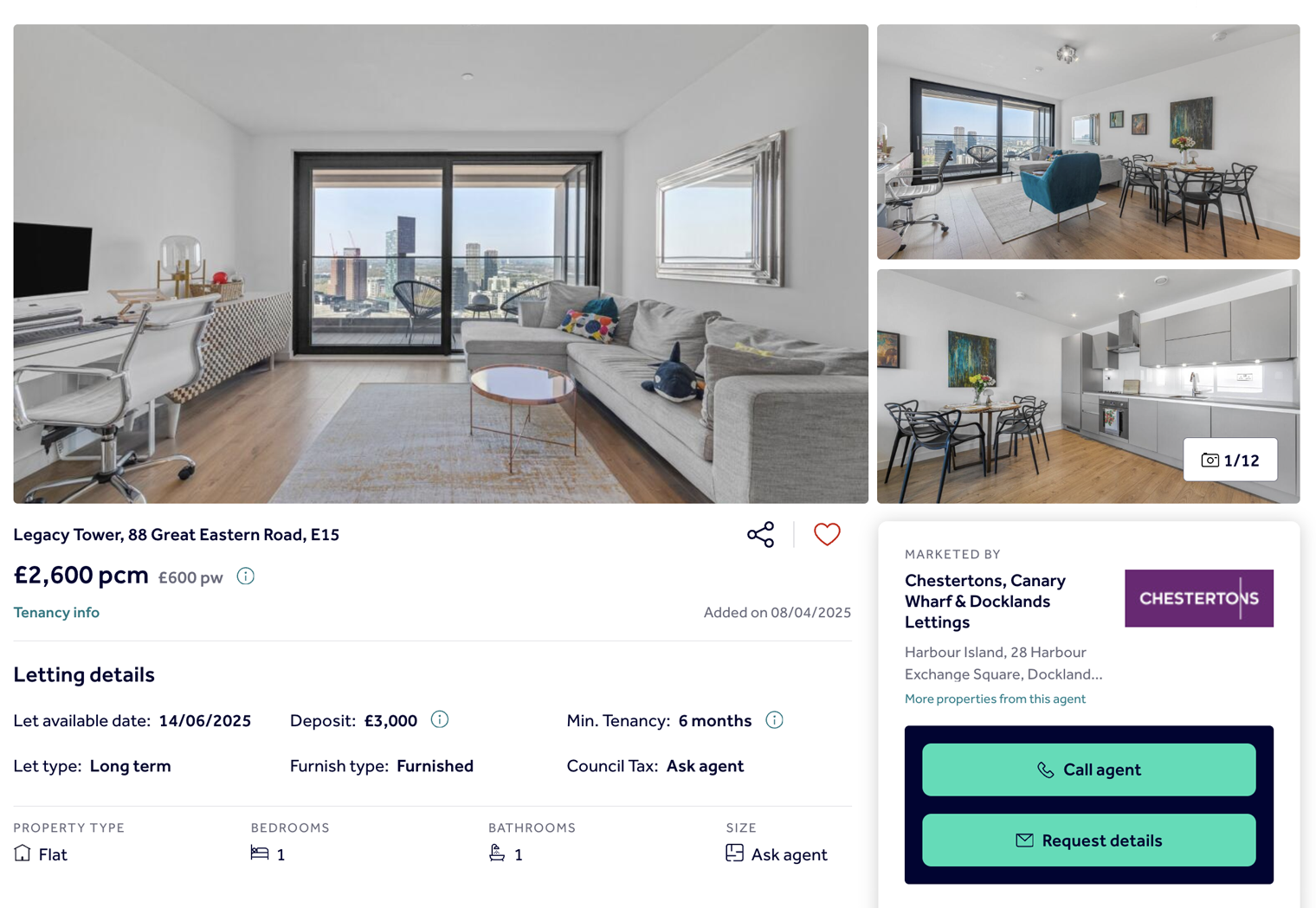 А с мебелью — 2600 GBP ( ₽). Источник: rightmove.co.uk