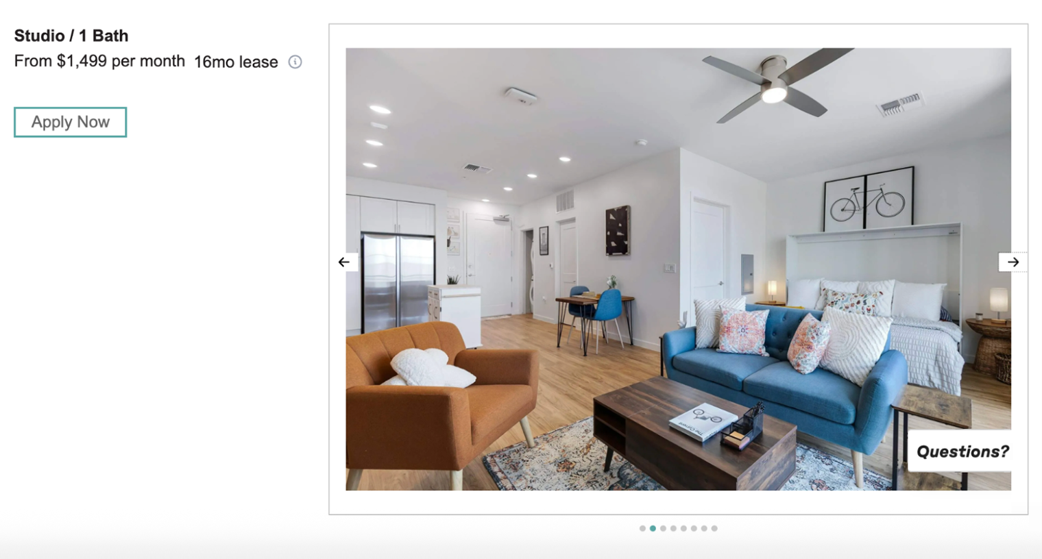 Квартира в аренду от управляющей компании безмашинного комьюнити в Темпе, Аризона. В этом комплексе нет гаражей и парковки. Предполагается, что жильцы будут пользоваться общественным транспортом. Источник: culdesac.com