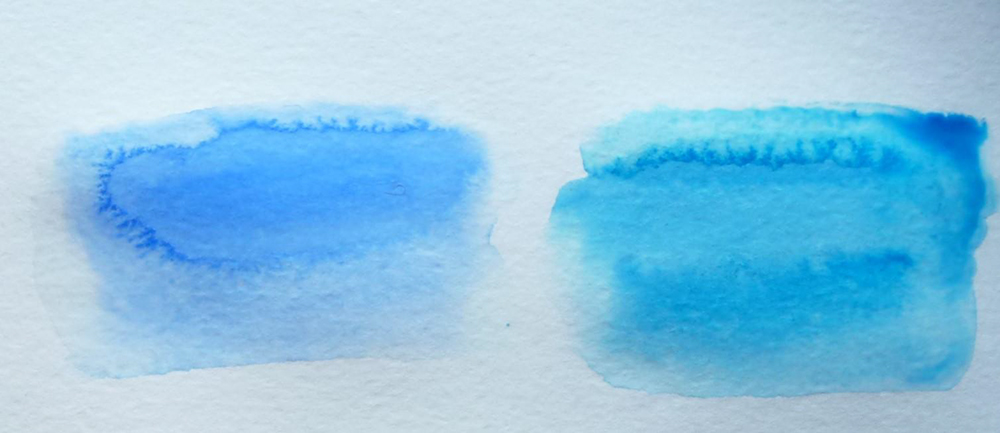 Деление красок на теплые и холодные цвета — это деление по восприятию. Если выкрасить ультрамарин слева и голубую или холодную синюю Pb15 справа, вы увидите разницу