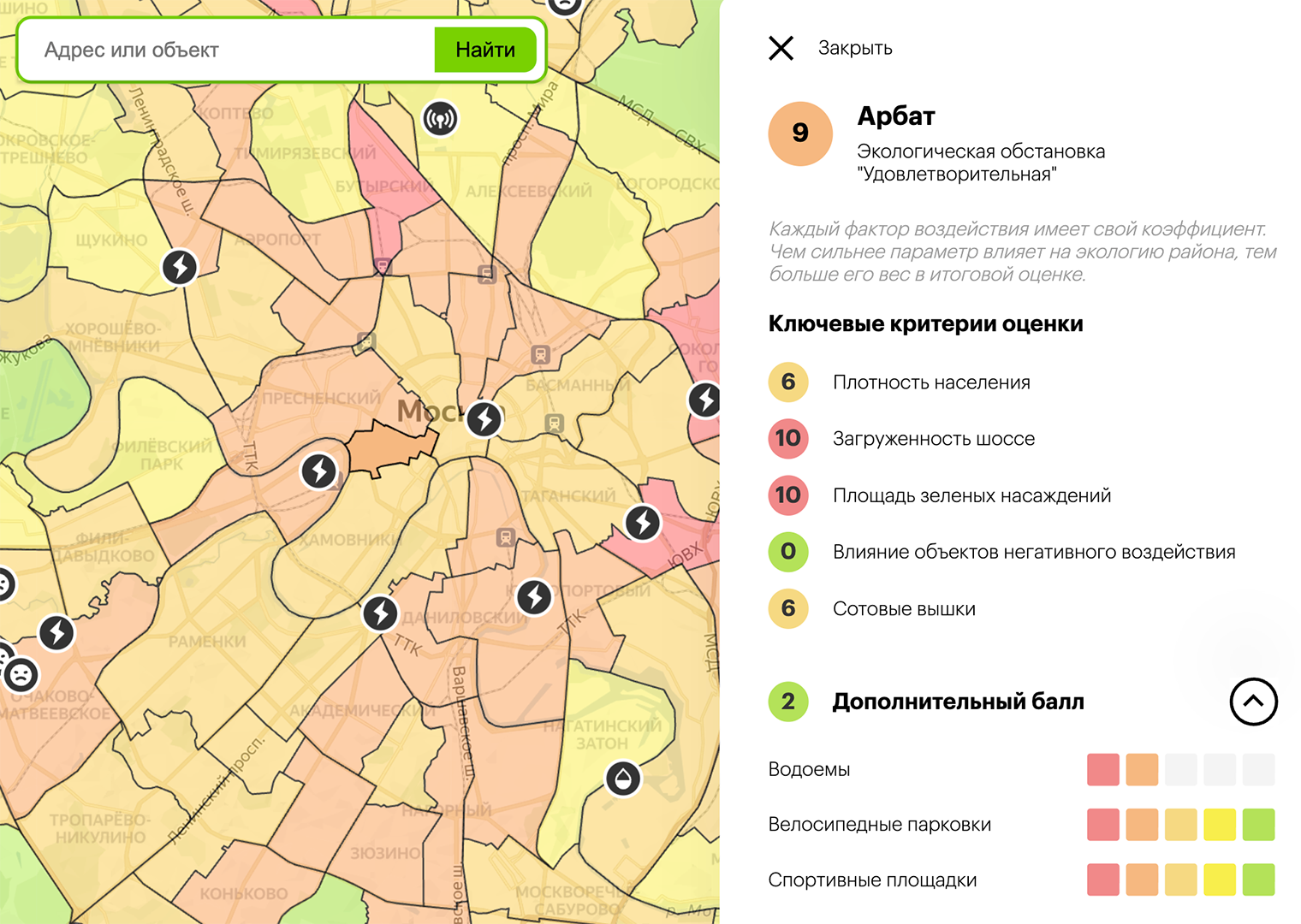 По данным экологической карты Москвы, обстановка в районе удовлетворительная. Основные негативные факторы — загазованность, высокая плотность населения и минимум зелени. Источник: ecostandardgroup.ru
