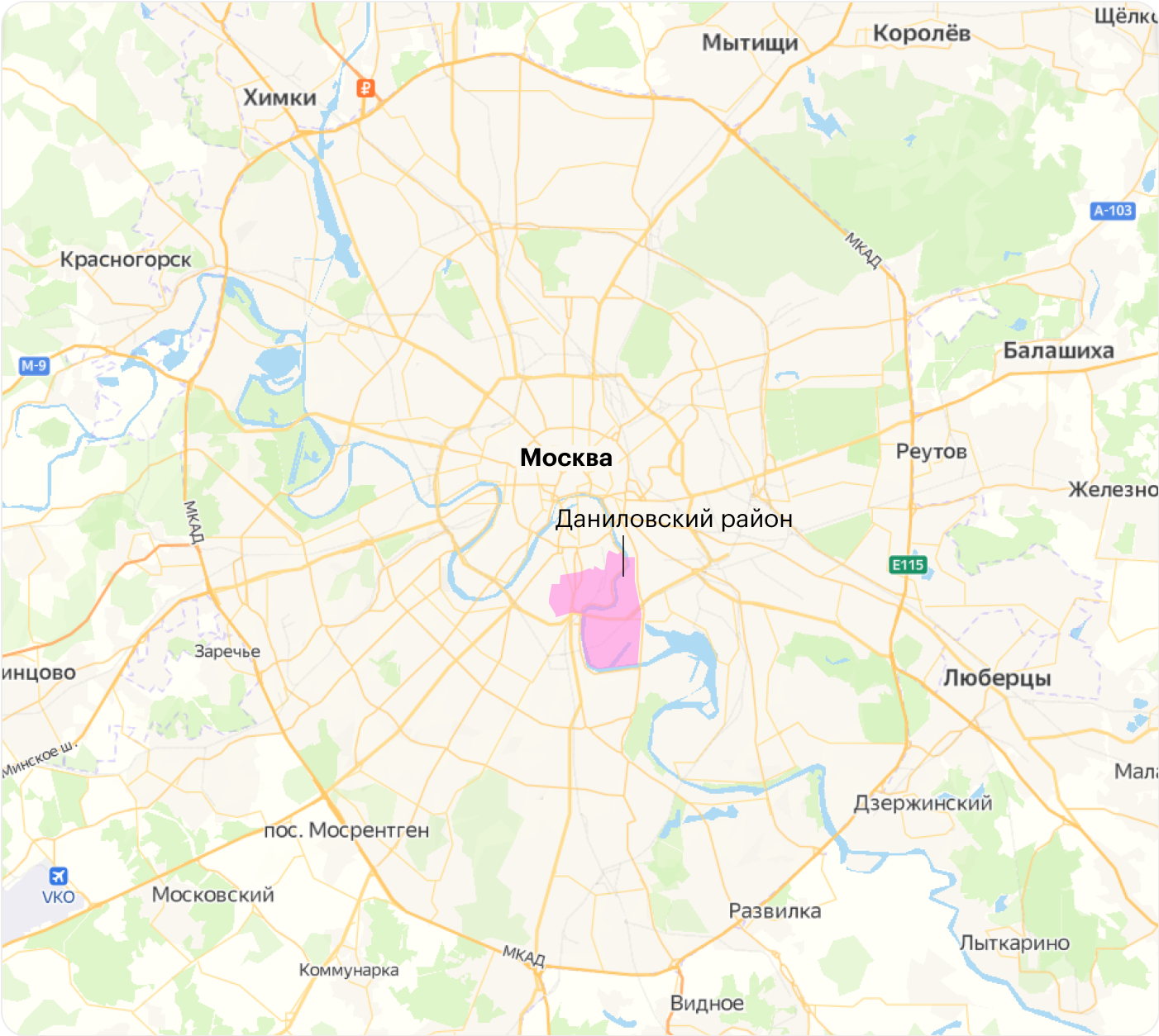 Даниловский район — это почти центр Москвы. Источник: «Яндекс-карты»