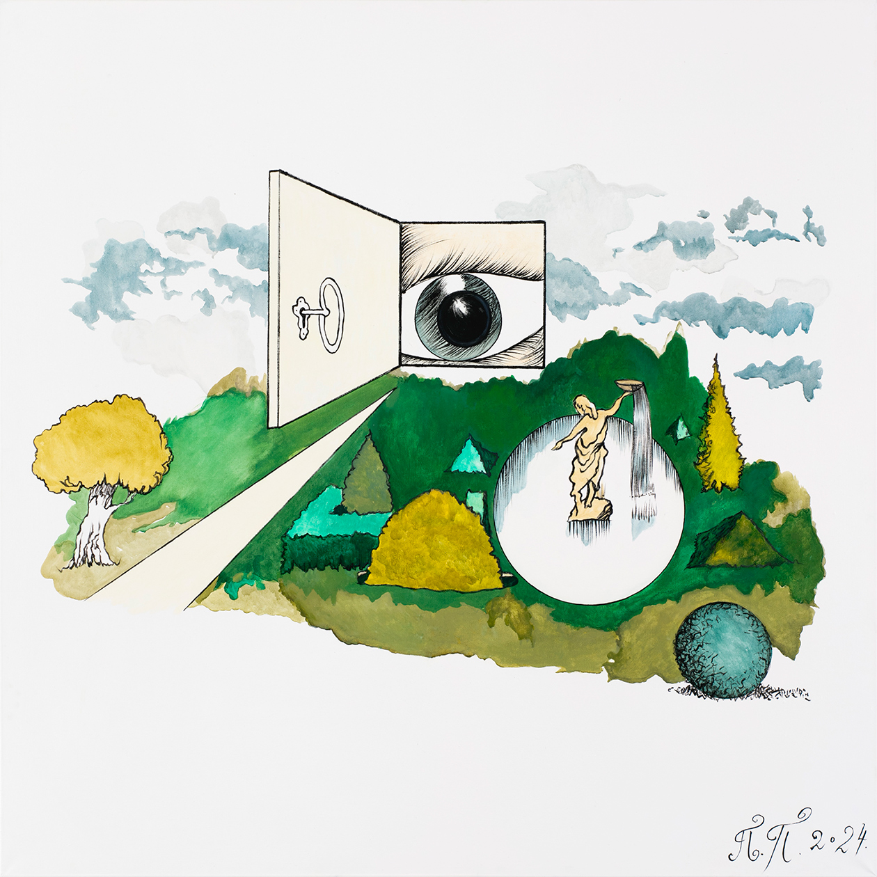 Павел Пепперштейн, картина без названия, 2024, холст, масло, акрил. © Пресс-служба ярмарки «Арт Москва»