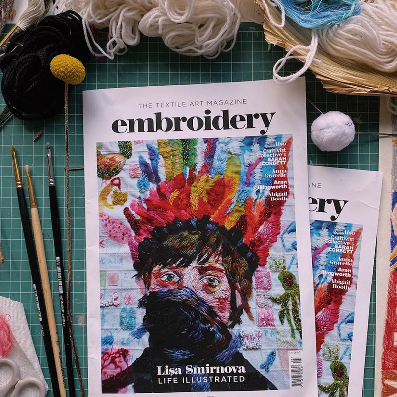 Вышивка Лизы Смирновой на обложке британского журнала Embroidery