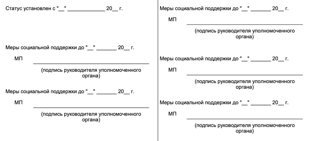 Так выглядит страница удостоверения многодетной семьи: даты окончания статуса нет, а вот дата окончания предоставления мер поддержки есть