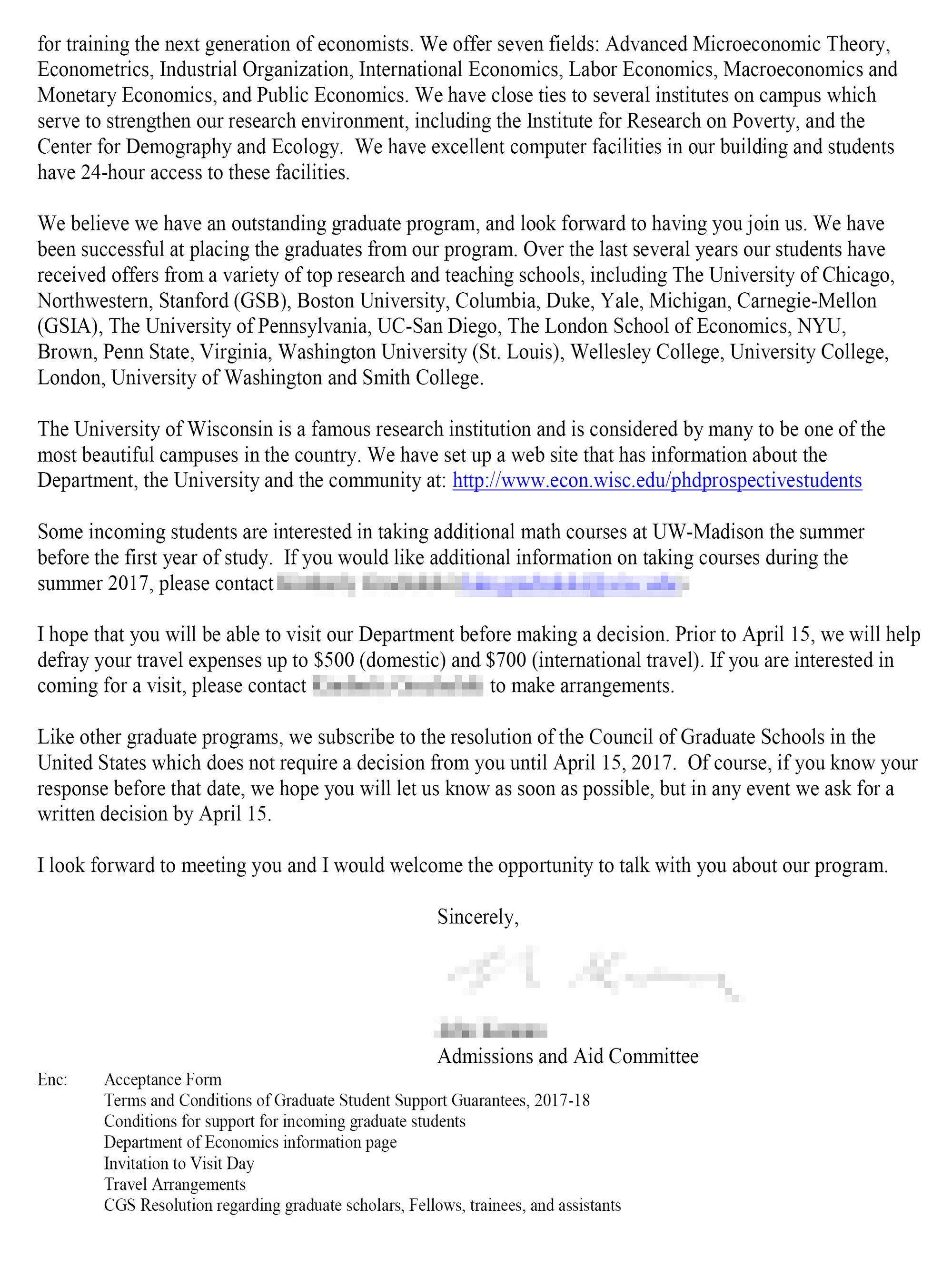 Это письмо о зачислении в Висконсинский университет