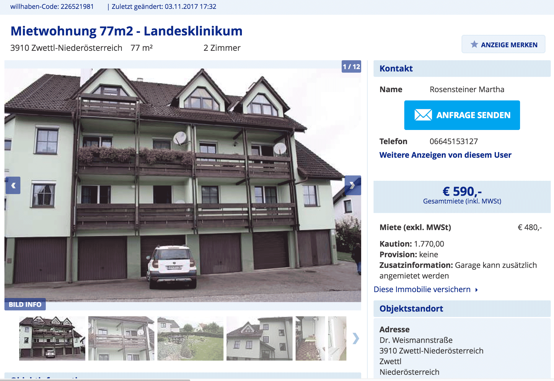 590 € в месяц стоит аренда двухкомнатной квартиры в многоквартирном доме