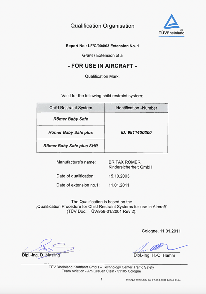 Так выглядит сертификат для использования в самолете кресел Roemer. В комплекте документов на автокресло его обычно нет, но может быть упоминание. Проще всего проверить наличие сертификата в поисковике по запросу с названием кресла и словами «сертификат для самолета». Источник: avtodeti.ru