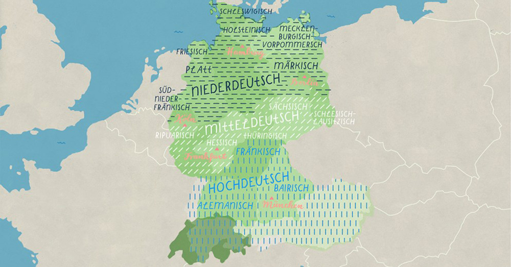 На карте видно, где на каких диалектах разговаривают