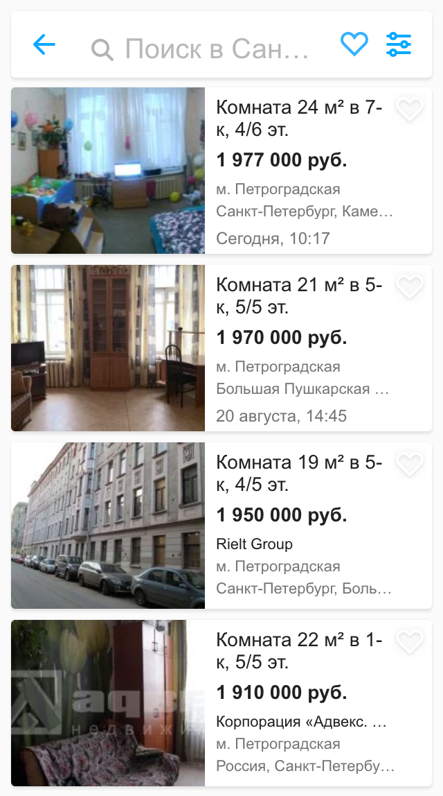 Цены в Петроградском районе на 20% выше, чем на Васильевском острове, поскольку Петроградский район считается более элитным. Но мы все равно смотрели везде