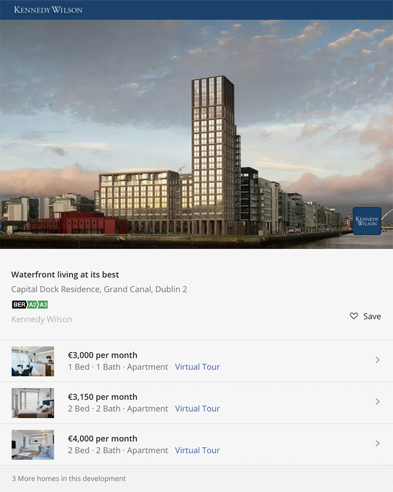 Рядом с офисом «Гугла» апартаменты с одной спальней сдают за 3000 € в месяц. Источник: Daft.ie