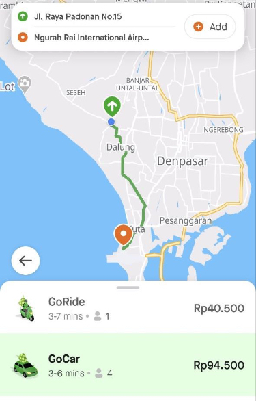 В приложении Gojek поездка из Чангу до аэропорта Бали 26 марта 2023 года стоила 94 500 IDR (674 ₽)