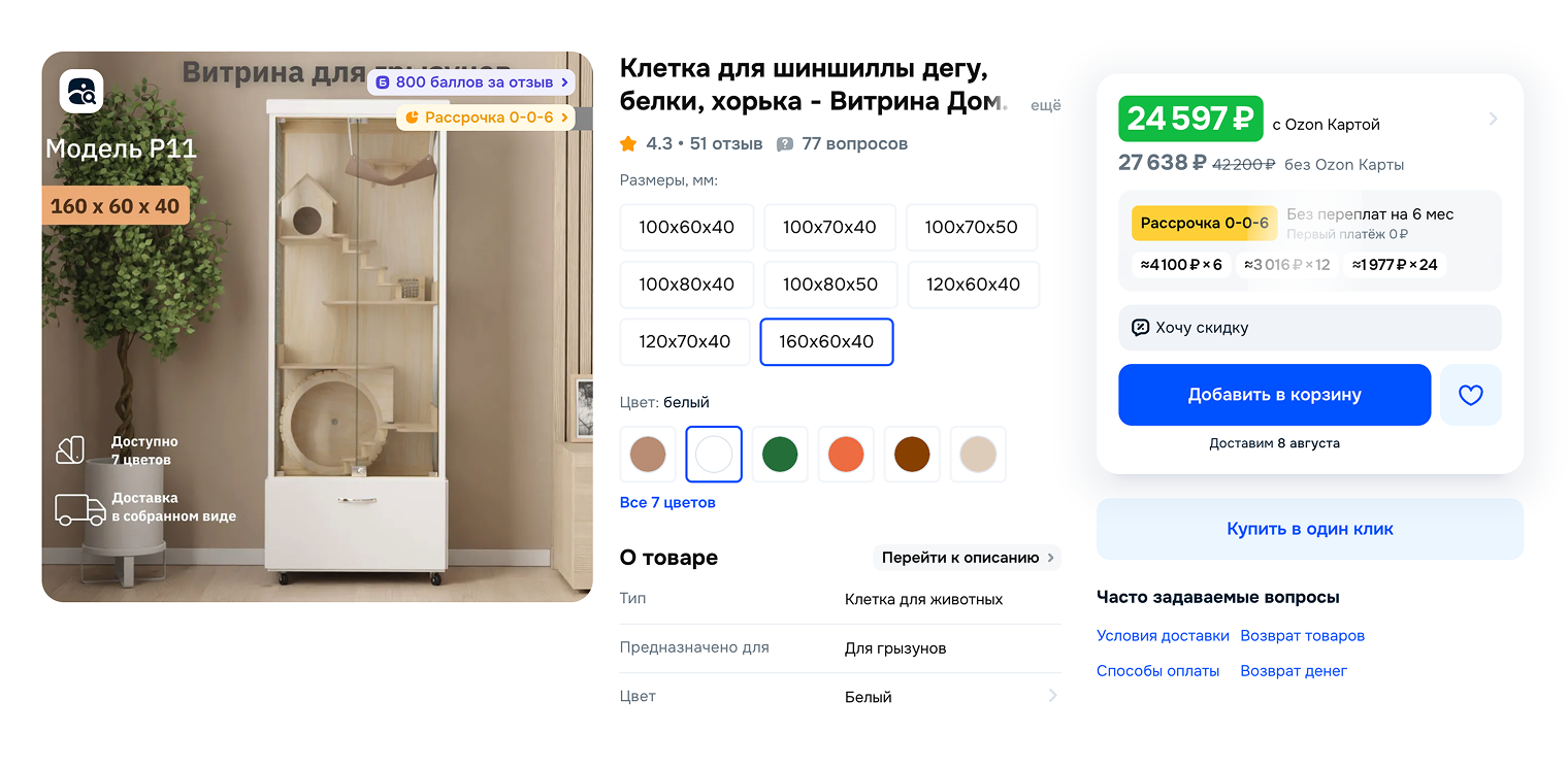Вариант витрины, где есть все необходимое. Источник: ozon.ru