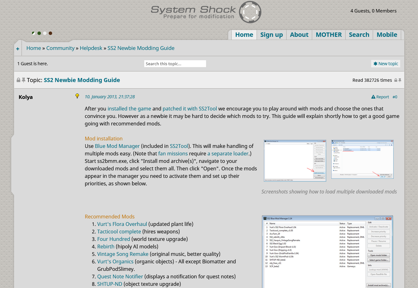 Страница сайта фанатов System Shock, посвященная модам второй части. Источник: systemshock.org