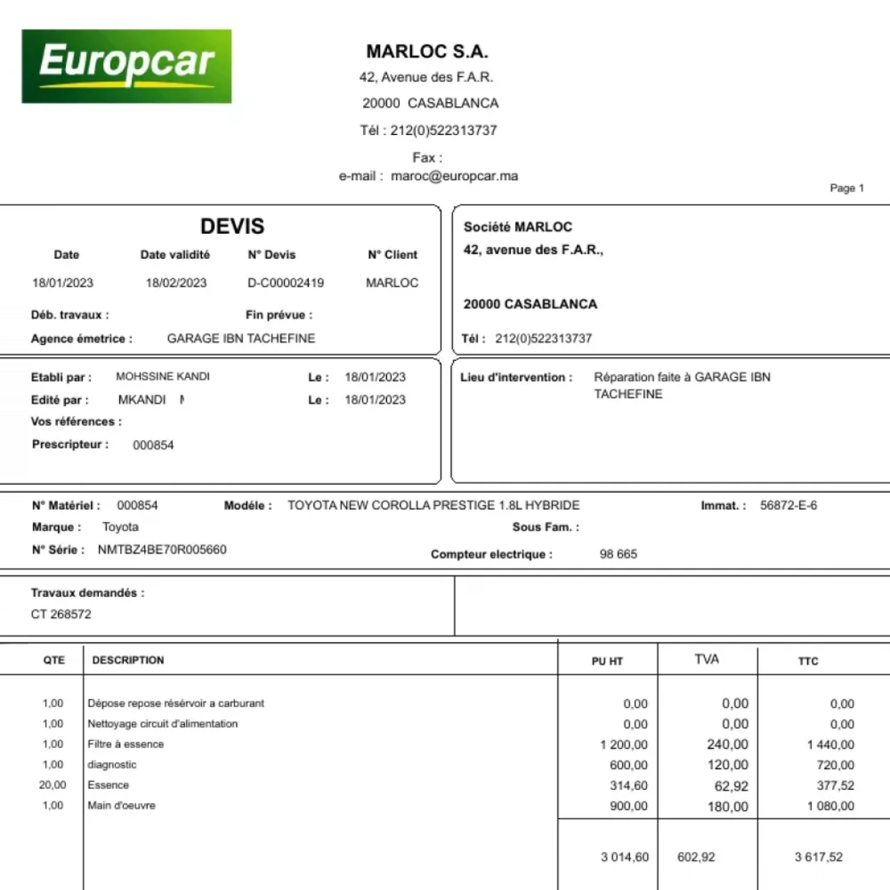 Счет за ремонт машины 394 € выставили в марроканских дирхамах