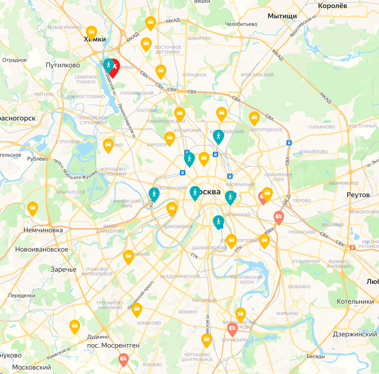 На карте сервиса видно, сколько курьеров сейчас работают и где. Источник: express.ru