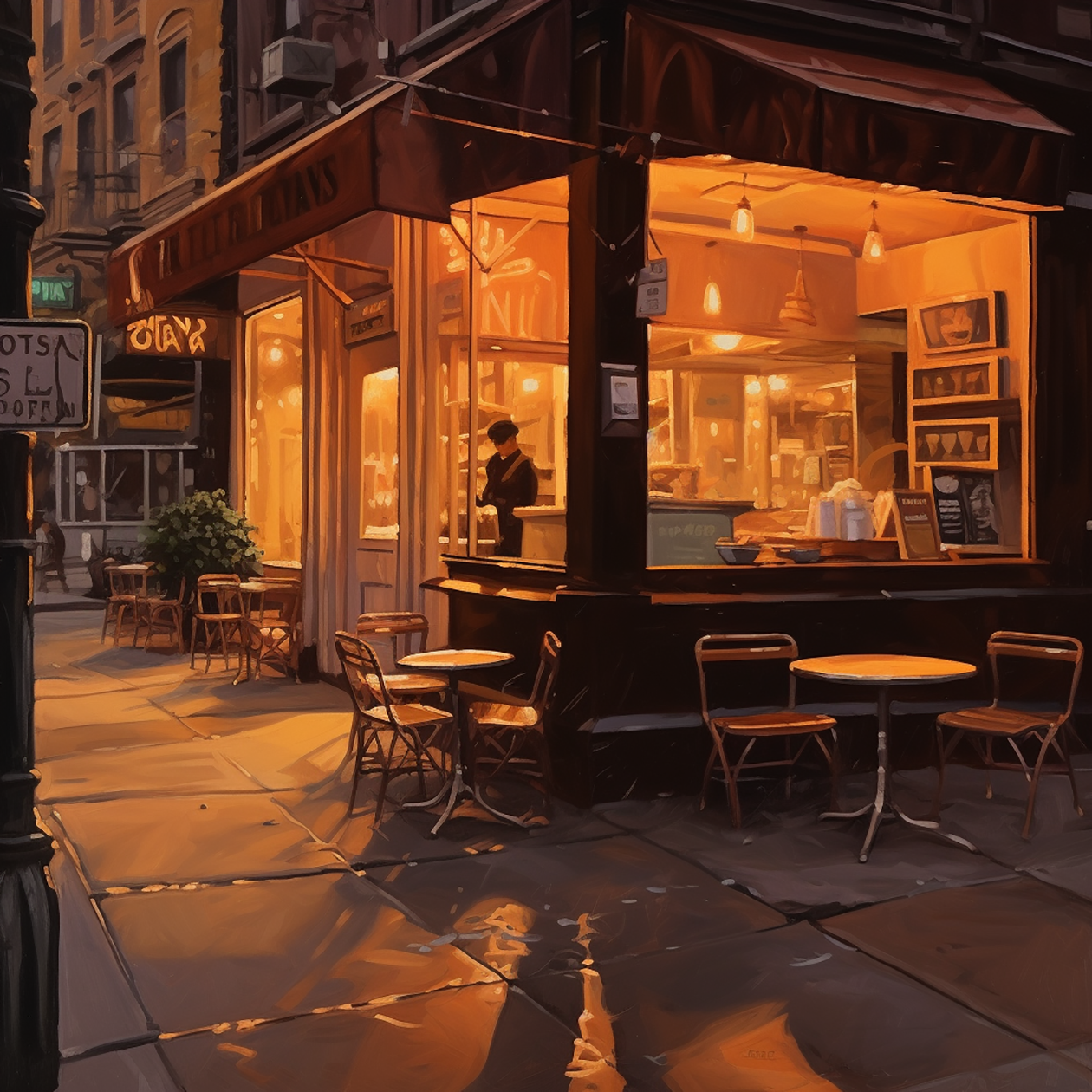Генерация по простому запросу «кафе, вечер, Нью⁠-⁠Йорк»